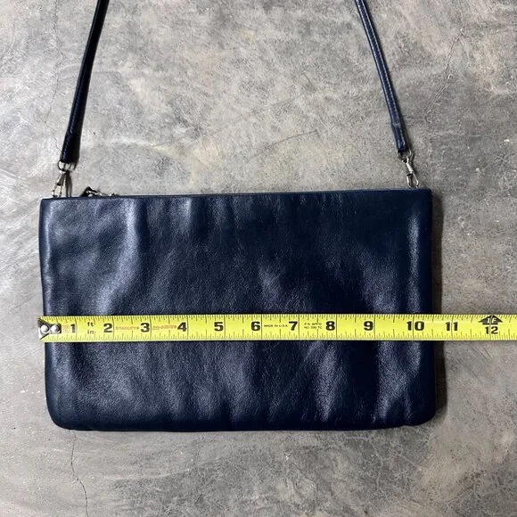 Vintage Navy Blue Purse Gold Accents Shoulder Strap 1980s Clemente Retro Bag - Picture 9 of 9